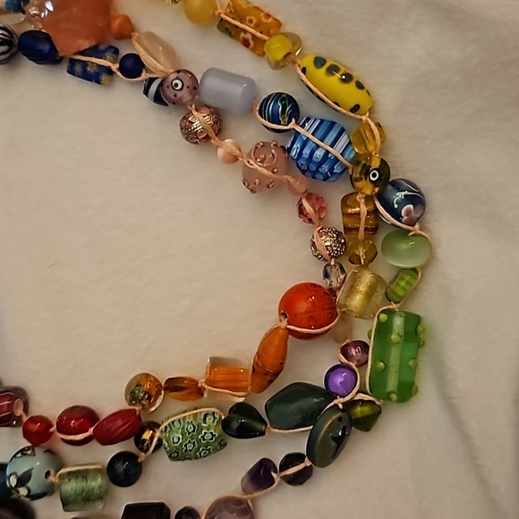 Artisan Handmade Macrame Bead Soup Lampwork Multi-strand Necklace - Picture 4 of 14